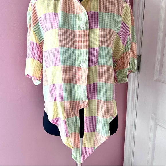 Vintage JORDACHE Short Sleeve Gingham Tie Front Button Down Women’s Size Large - Picture 2 of 7